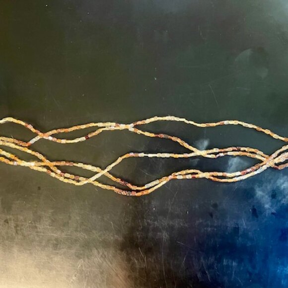 Orange Red Yellow Brown Spessartitle squ bead necklace W/ Steph Dweck Pin - Picture 9 of 12